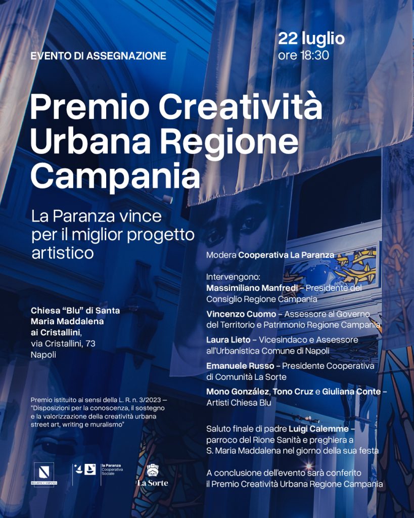 Premio Creatività urbana alla cooperativa La Paranza per il progetto artistico realizzato nella chiesa Blu